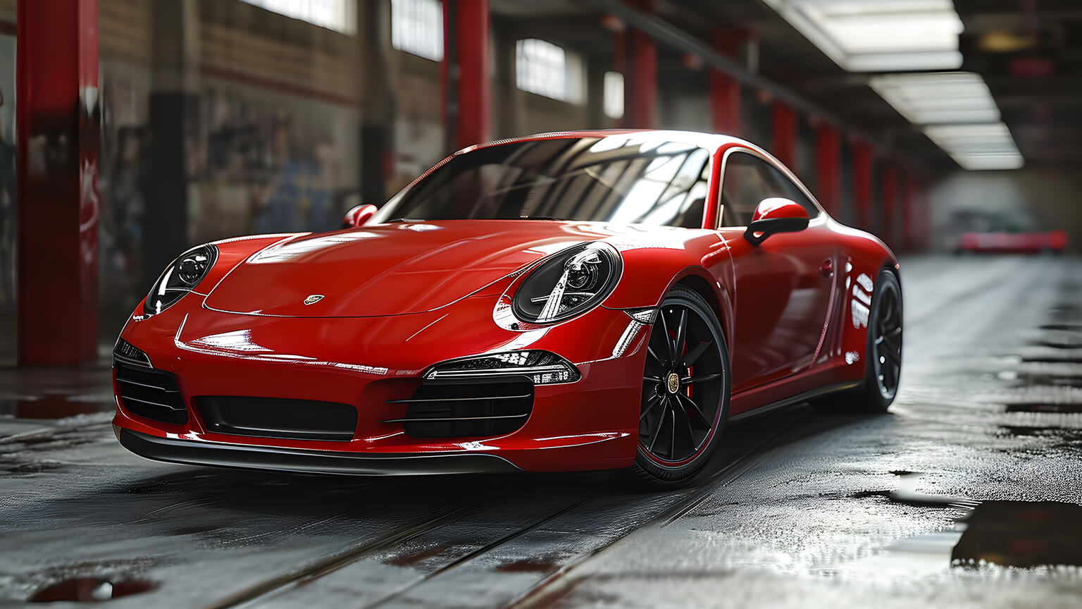 Red-porsche-911-in-parking-lot-desktop-wallpaper-preview